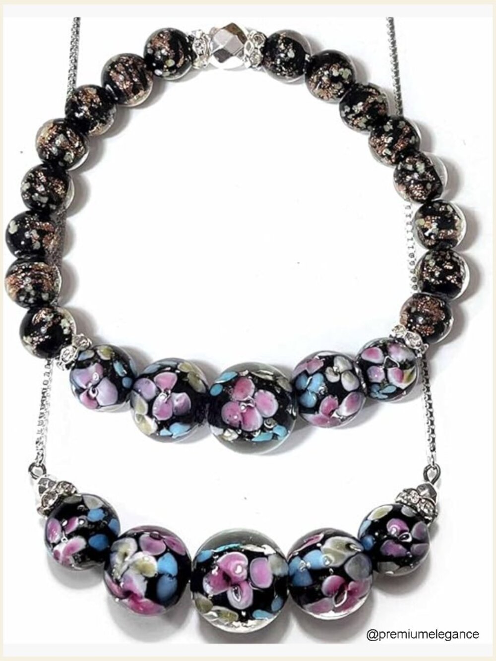 Firefly Glow in Dark Lily Bead Bracelet Necklace Set Stretchy Murano Glass